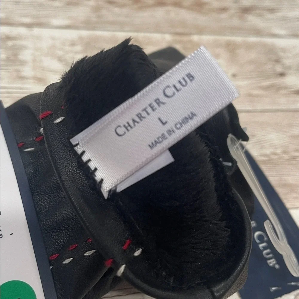 Charter Club Womens Leather Gloves‎ Black Touch Screen Faux Fur Lined Large NEW